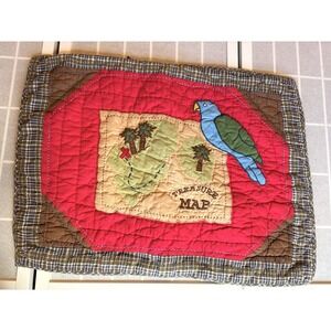 Vintage Company Store Kids Pirate Treasure Map Applique Quilt Parrot Pillow Sham